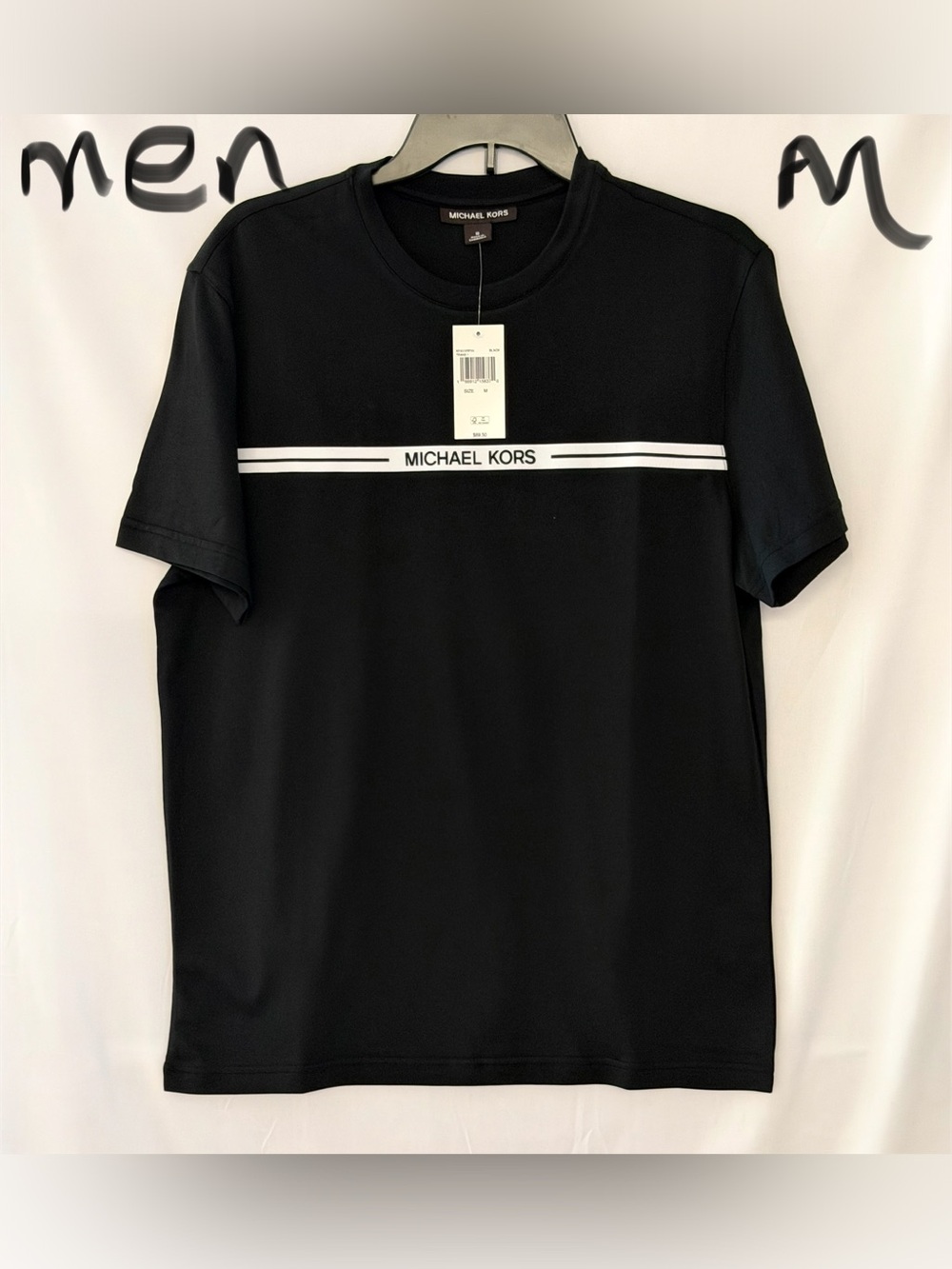 Michael Kors Black Tee with White Logo Stripe